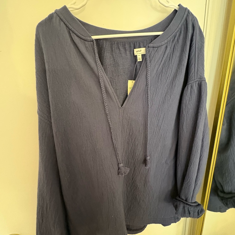 Aerie Women's Blue V-Neck Hoodie